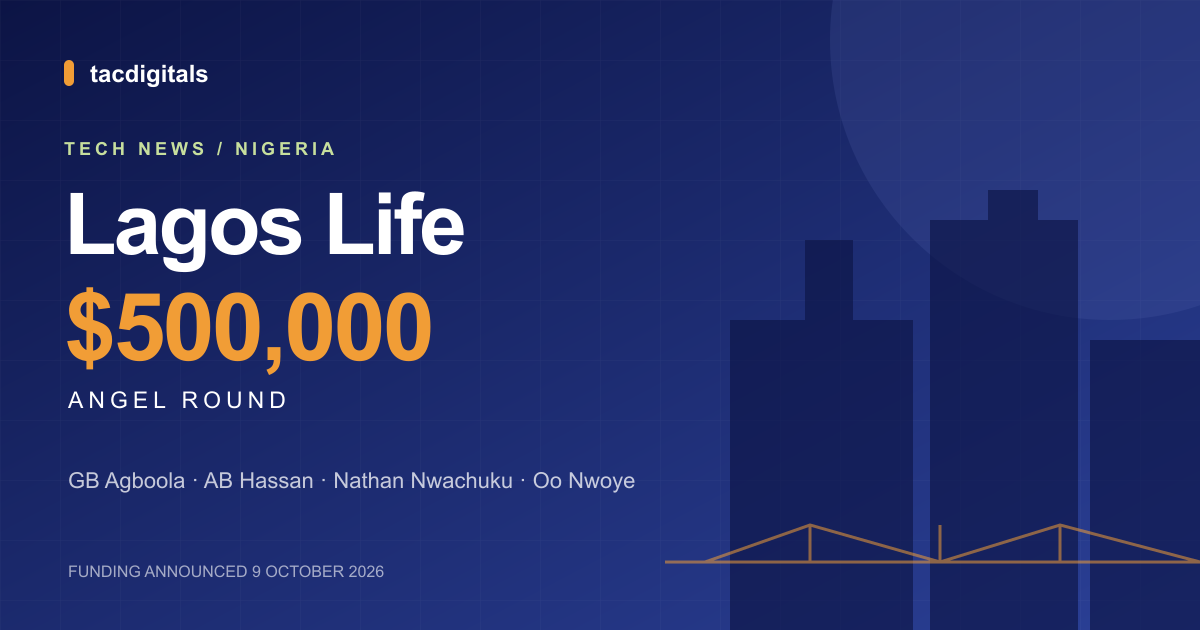 Tacdigitals editorial illustration of an abstract city skyline announcing Lagos Life’s $500,000 angel round.
