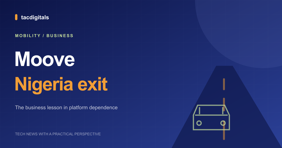 Original Tacdigitals editorial illustration for Moove plans Nigeria exit: lessons for businesses that rely on one platform.